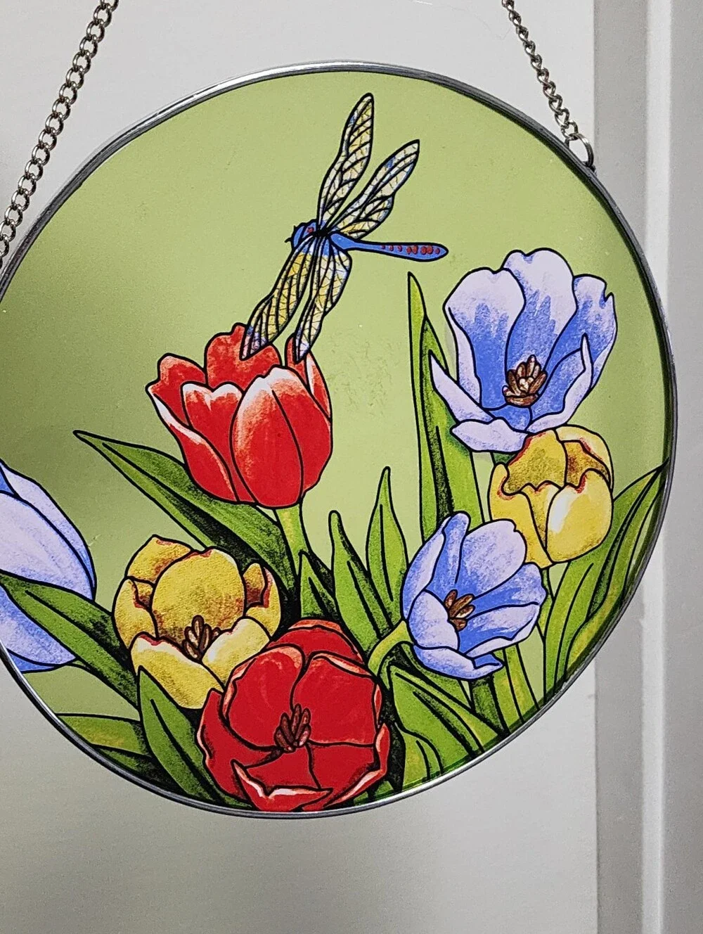 Floral Dragonfly Round Wall Decor - Red, Yellow & Blue
